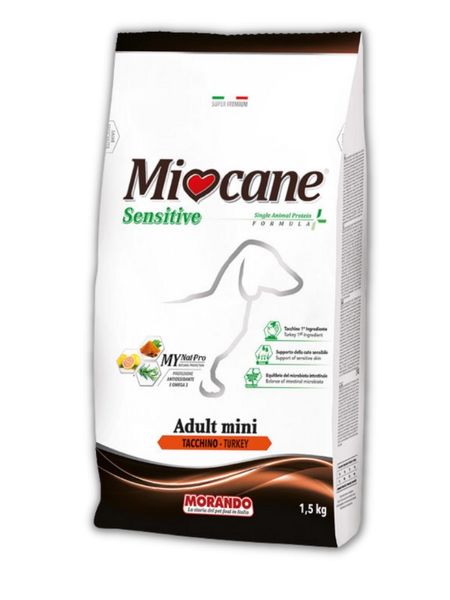 Morando MioCane Mini Sensitive Turkey Monoprotein сухий корм з індичкою для дорослих собак дрібних порід 1.5 кг 8007520080378 фото