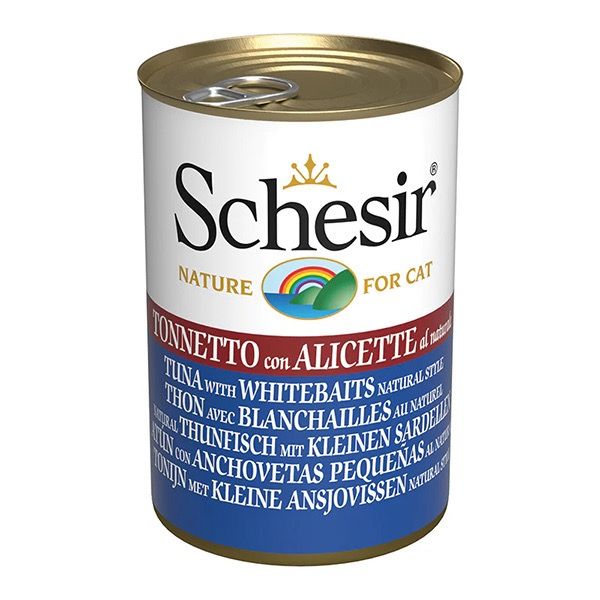 Schesir Tuna with Whitebaits Can вологий корм для котів з тунцем, анчоусами та рисом 140 гр 8005852270214 фото