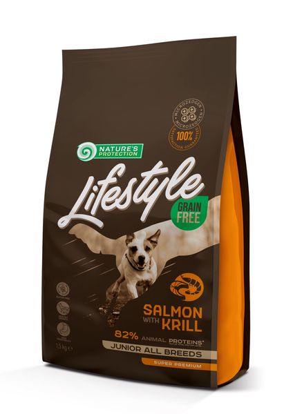 Nature's Protection Lifestyle GF Salmon with Krill Junior All Breeds сухой корм с лососем для щенят 1.5 кг 555 грн фото