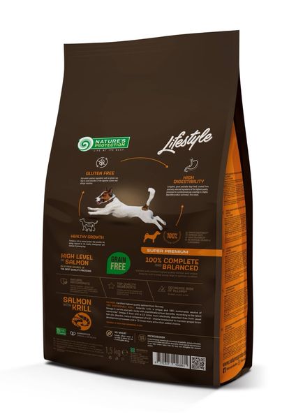 Nature's Protection Lifestyle GF Salmon with Krill Junior All Breeds сухой корм с лососем для щенят 1.5 кг 555 грн фото