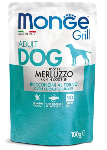 Monge Dog Wet GRILL Merluzzo вологий корм з тріскою для дорослих собак 100 гр 8009470013130 фото