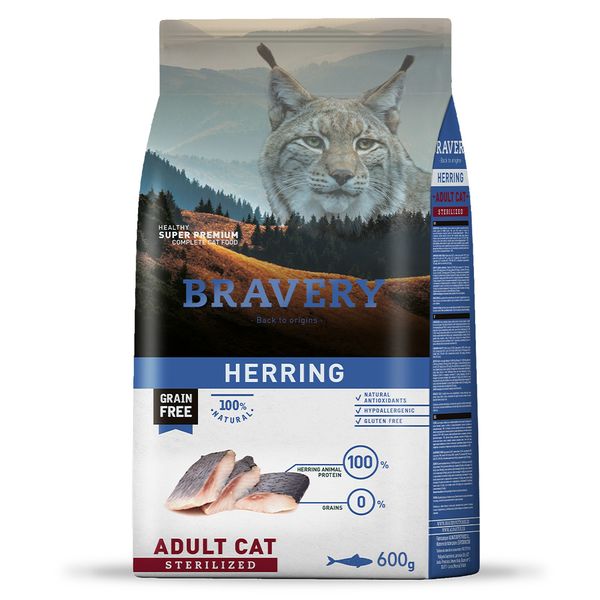 Bravery Cat Adult Sterilized Herring сухий корм з оселедцем для стерилізованих котів 600 гр 8436538950722 фото