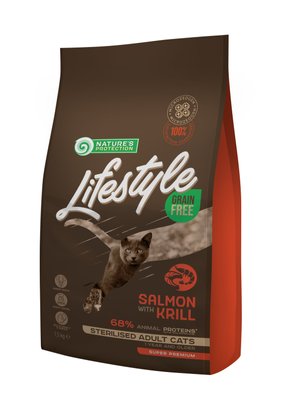 Корм Nature's Protection Lifestyle Grain Free Salmon with krill Sterilised Adult Cat сухий з лососем та крилем для стерилізованих котів 1.5 кг NPLS45799 фото