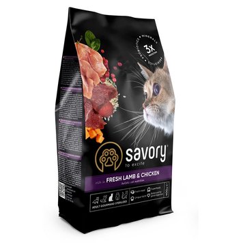 Savory Adult Cat Steril Fresh Lamb & Chicken низькозерновий сухий корм з ягнятком та куркою для стерилізованих котів 400 гр 4820232630105 фото