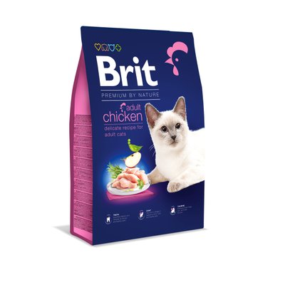 Корм Brit Premium by Nature Cat Adult Chicken сухой с курицей для взрослых котов 8.0 кг 8595602553204 фото