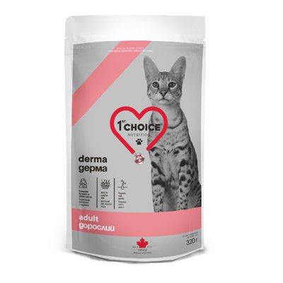 Корм 1st Choice Adult Derma сухий дієтичний для дорослих котів для покращення стану шкіри з лососем 320 гр ФЧКВД320 фото