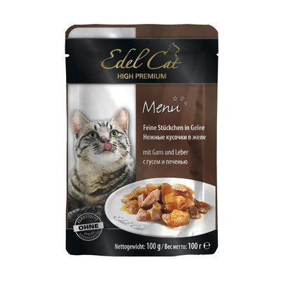 Корм Edel Cat вологий з гусем та печінкою в желе для дорослих котів 100 гр 4003024179994 фото