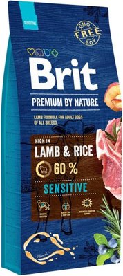 Корм Brit Premium Sensitive Lamb & Rice сухий для дорослих собак з чутливим травленням 15 кг 8595602526642 фото