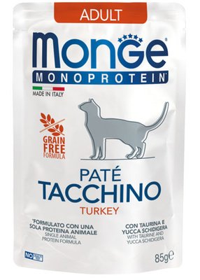 Корм Monge Cat Wet Monoprotein Tacchino вологий з індичкою для дорослих котів 85 гр 8009470013734 фото