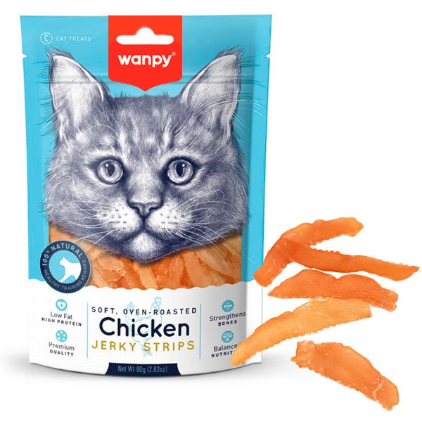 Wanpy Soft Chicken Jerky Strips лакомство для кошек полоски куриного филе 80 гр CA-04S-01 фото