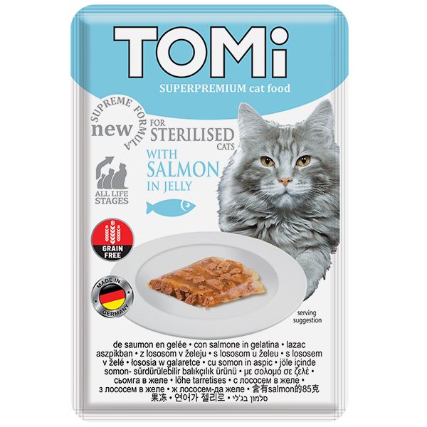 TOMi Sterilised Salmon in Jelly влажный корм для стерилизованных котов с лососем 85 гр 4003024157282 фото