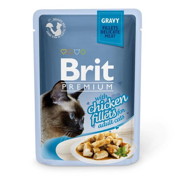 Корм Brit Premium Chicken вологий з куркою у соусі для дорослих котів 85 гр 8595602518524 фото