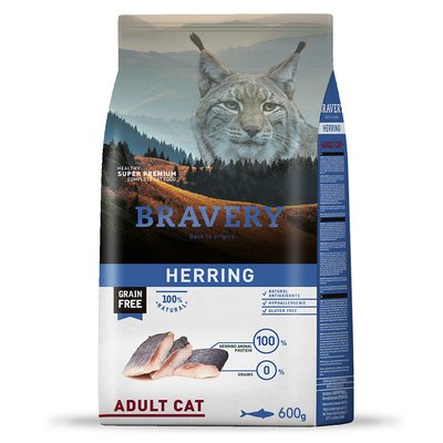 Корм Bravery Cat Adult Herring сухий з оселедцем для дорослих котів 600 гр 8436538950685 фото