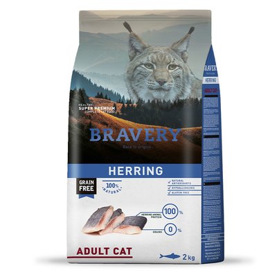 Корм Bravery Cat Adult Herring сухий з оселедцем для дорослих котів 2 кг 8436538950678 фото