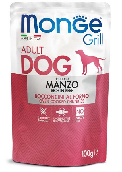 Monge Dog Wet GRILL Manzo влажный корм с говядиной для взрослых собак 100 гр 8009470013154 фото