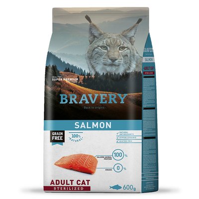 Корм Bravery Cat Adult Sterilized Salmon сухий з лососем для стерилізованих котів 600 гр 8436538947715 фото