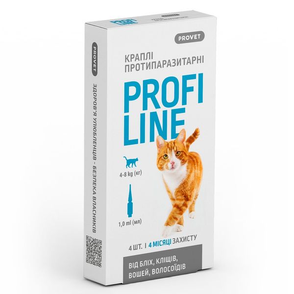 Provet Profiline краплі від бліх, кліщів та вошей для котів 4-8 кг, 1 піп 4823082431120 фото