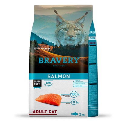 Корм Bravery Salmon Adult Cat сухий з лососем для дорослих котів 2 кг 8436538947647 фото