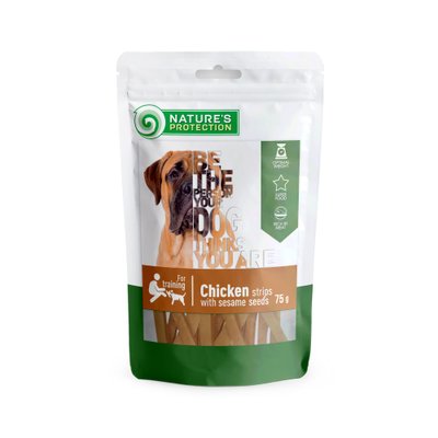 Смужки з курки з кунжутом Nature's Protection snack for dogs chicken strips with sesame 75 гр SNK46102 фото