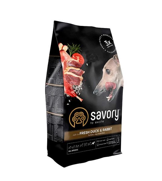 Корм Savory Adult All Breeds rich in Fresh Duck & Rabbit сухий зі свіжою качкою та кроликом для дорослих собак усіх порід 1 кг 4820232630167 фото