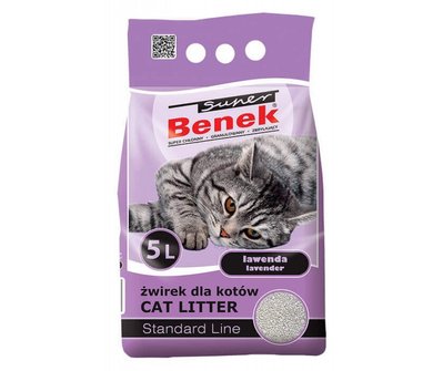 Бентонитовый наполнитель Super Benek Standard Line Lavender с ароматом лаванды 5 л 5905397010074 фото