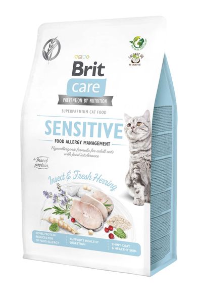 Brit Care Cat Grain Free Sensitive Insect & Fresh Herring сухий корм гіпоалергенний беззерновий для котів 400 гр 8595602554201 фото