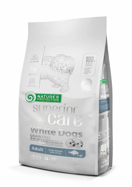 Nature's Protection Superior Care White Dogs GF White Fish Adult Large Breeds сухой корм для собак крупных пород с белым цветом шерсти 1.5 кг NPSC46338 фото