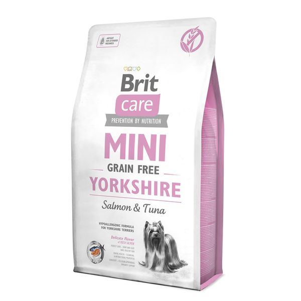 Корм Brit Care Mini Grain Free Yorkshire сухий беззерновий на основі м'яса лосося та тунця для собак породи йоркширський тер'єр 2 кг 8595602520190 фото