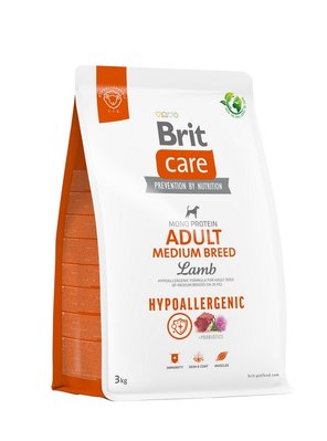Корм Brit Care Adult Medium Breed Lamb Hypoallegic сухий для дорослих собак середніх порід з ягням 3 кг 8595602559022 фото