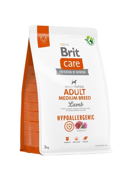 Brit Care Adult Medium Breed Lamb Hypoallegic сухий корм для дорослих собак середніх порід з ягням 3 кг 8595602559022 фото