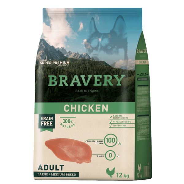 Bravery Adult Large & Medium Chicken сухой корм с курицей для взрослых собак средних и крупных пород 12 кг 8436538946626 фото