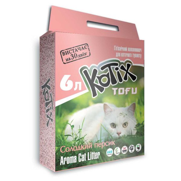 Kotix Tofu соевый наполнитель для кошачьего туалета с ароматом персика 6 л. 6972345440046 фото