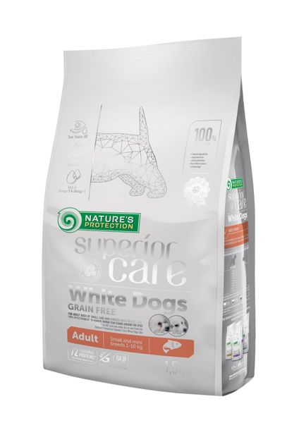 Корм Nature's Protection Superior Care White dogs Grain Free Salmon Adult Small and Mini Breeds сухий з лососем для собак малих порід з білим забарвленням вовни 1.5 кг NPSC45834 фото