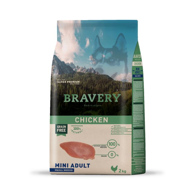 Bravery Chicken Adult Mini сухий корм з куркою для дорослих собак малих порід 2 кг 8436538946718 фото