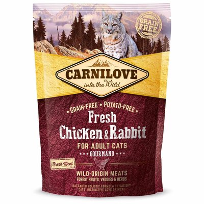 Корм Carnilove Cat Fresh Chicken & Rabbit Gourmand сухий повнораціонний беззерновий із куркою та кроликом для котів 0.4 кг 8595602527373 фото