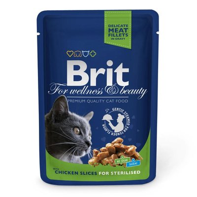 Корм Brit Premium Chicken Sterilised вологий з куркою у соусі для стерилізованих котів 100 гр 8595602506033 фото