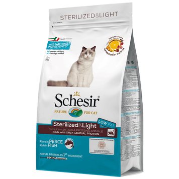 Schesir Cat Sterilized & Light сухий корм монопротеїновий з рибою для кастрованих котів або котів схильних до повноти 400 гр 8005852760081 фото