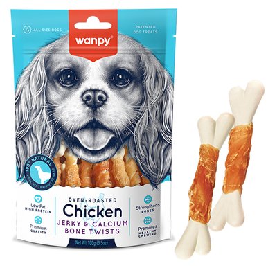 Ласощі для собак Wanpy Chicken Jerky & Calcium Bone Twists з куркою 100 гр CE-08H фото