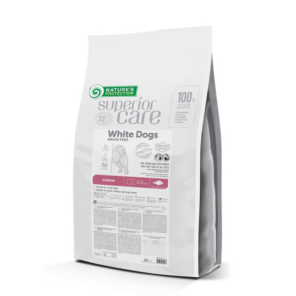 Nature's Protection Superior Care White Dogs GF White Fish Junior All Sizes сухой корм с белой рыбой для юниоров с белой шерстью 10 кг NPSC47597 фото