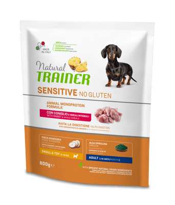 Корм Trainer Natural Dog Sensitive No Gluten Adult Mini Rabbit сухий монопротеїновий з кроликом для дорослих собак дрібних порід з чутливим травленням 0.8 кг 8059149428239 фото