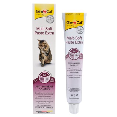 Мальт-паста GimCat Malt-Soft Extra для вывода шерсти из желудка котов 50 гр 4002064407364 фото