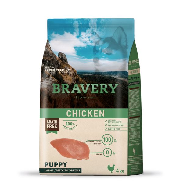 Bravery Puppy Large & Medium Chicken сухой корм с курицей для щенят средних и крупных пород 4 кг 8436538946756 фото