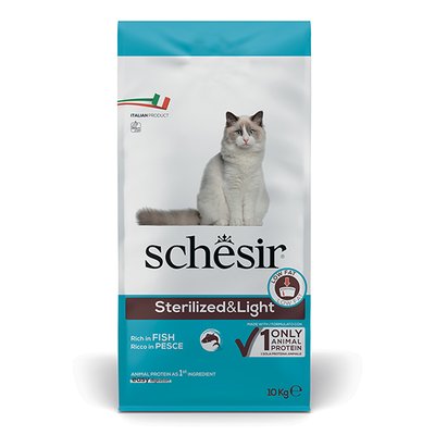 Корм Schesir Cat Sterilized & Light сухий монопротеїновий з рибою для кастрованих котів або котів схильних до повноти 10 кг 8005852119155 фото