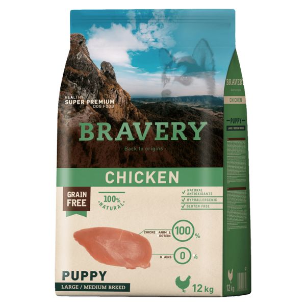 Bravery Puppy Large & Medium Chicken сухий корм з куркою для цуценят середніх та великих порід 12 кг 8436538946749 фото