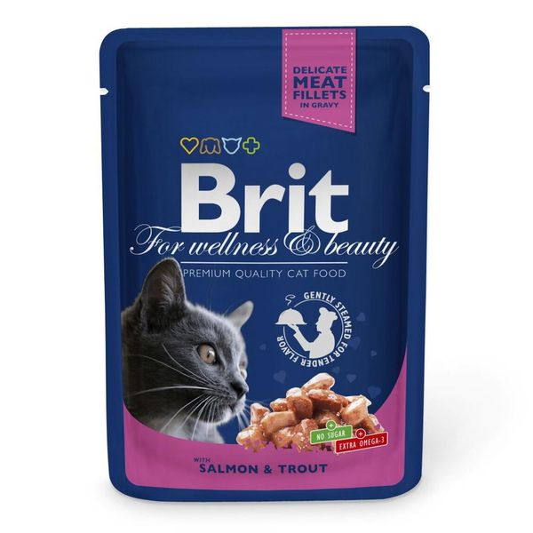 Brit Premium Salmon and Trout вологий корм з лососем та фореллю в соусі для котів 100 гр 8595602505999 фото