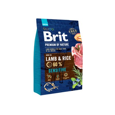 Корм Brit Premium Sensitive Lamb & Rice сухий для дорослих собак з чутливим травленням 3 кг 8595602526628 фото