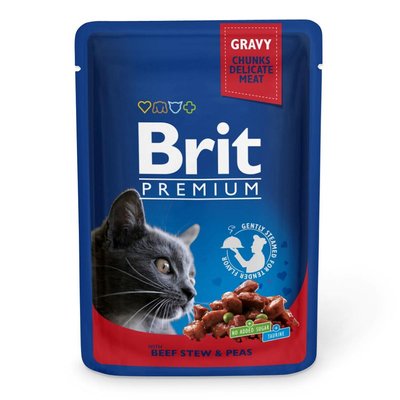 Корм Brit Premium Beef and Peas влажный с говядиной и горошком в соусе для взрослых котов 100 гр 8595602505982 фото