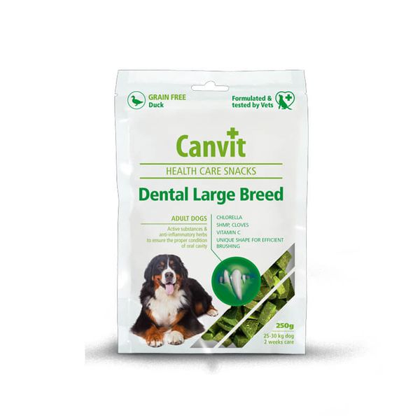 Ласощі для здоров'я зубів у собак великих порід Canvit Dental Large Breed з качкою 250 гр 8595602525089 фото