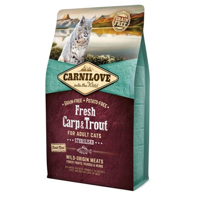 Корм Carnilove Cat Fresh Carp & Trout Sterilised сухий з коропом та фореллю для стерилізованих котів 2 кг 8595602527441 фото