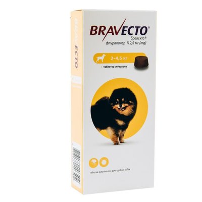 Таблетки від бліх та кліщів Bravecto (Бравекто) для собак вагою від 2 до 4.5 кг 8713184146502 фото